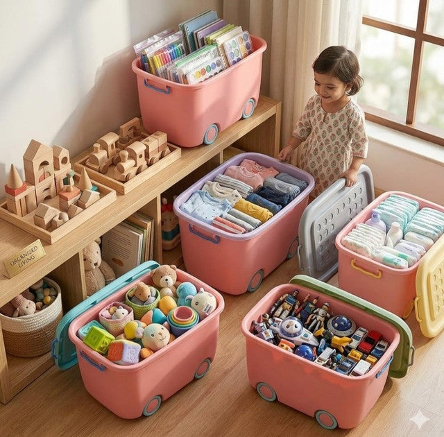 Generic Plastic 45 L Rolling Toy Storage Box� (Multicolor)