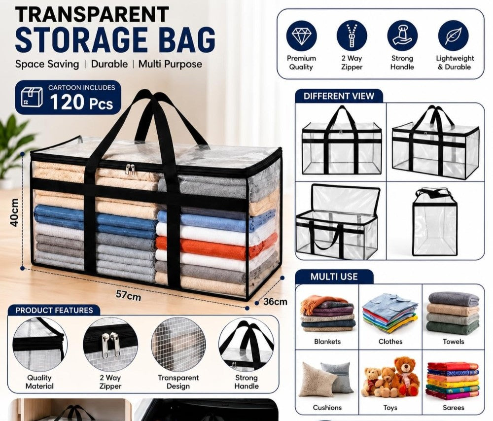 Generic Acrylic Transparent Storage Bag with Zip & Handle (Transparent)