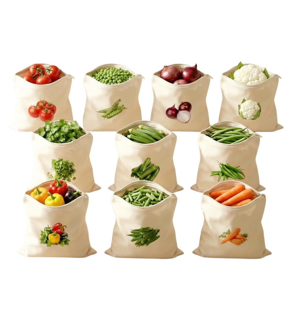 Generic Cotton Vegetable Bag Size 12*12 - 10 Pieces Set (Beige)
