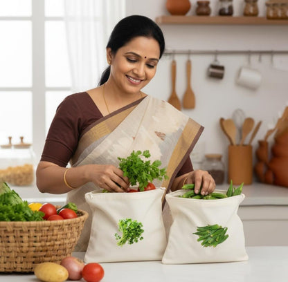 Generic Cotton Vegetable Bag Size 12*12 - 10 Pieces Set (Beige)