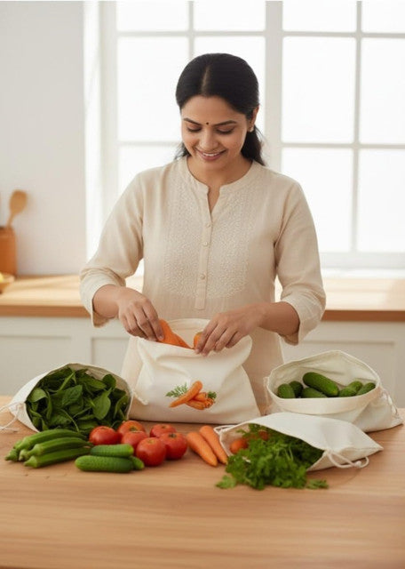 Generic Cotton Vegetable Bag Size 12*12 - 10 Pieces Set (Beige)
