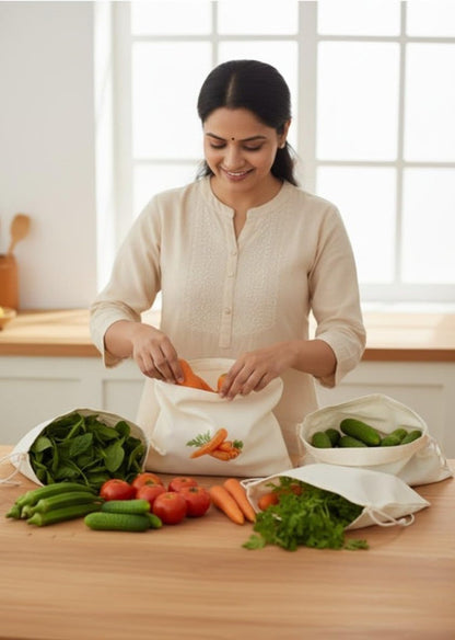 Generic Cotton Vegetable Bag Size 12*12 - 10 Pieces Set (Beige)