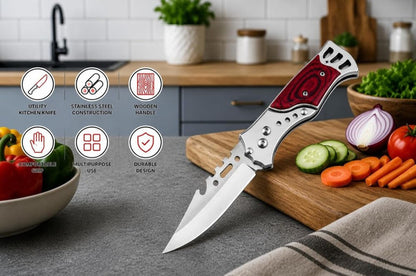 Generic Stainless Steel, Wood Knife With Wooden Handle (Silver-Brown)