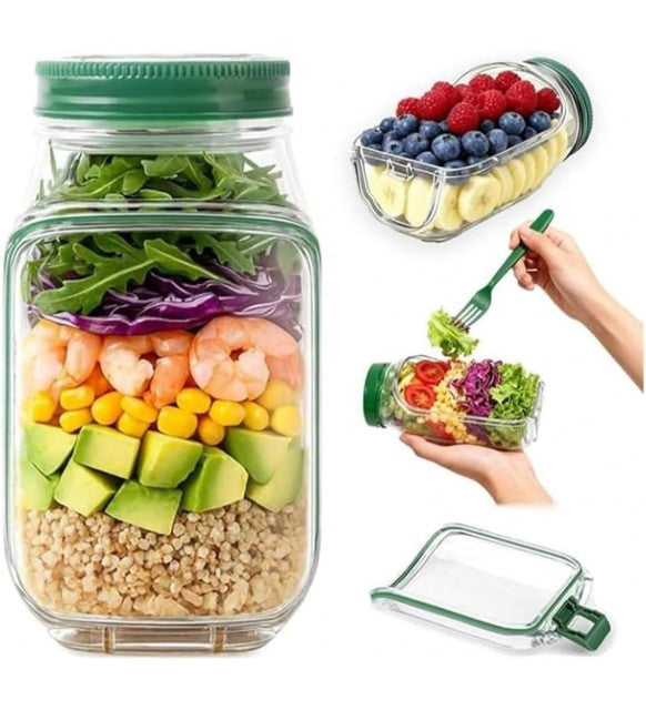 Generic Plastic Salad Container With Dressing Cup (Green)