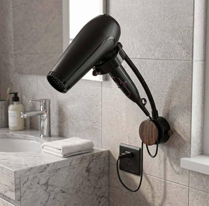 Generic Wood-Plastic Hair Dryer Holder (Black)