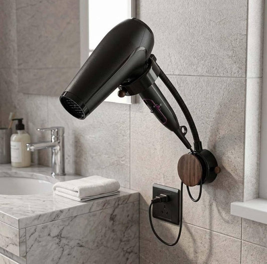 Generic Wood-Plastic Hair Dryer Holder (Black)