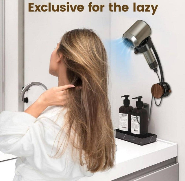 Generic Wood-Plastic Hair Dryer Holder (Black)