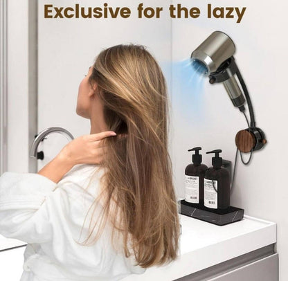 Generic Wood-Plastic Hair Dryer Holder (Black)