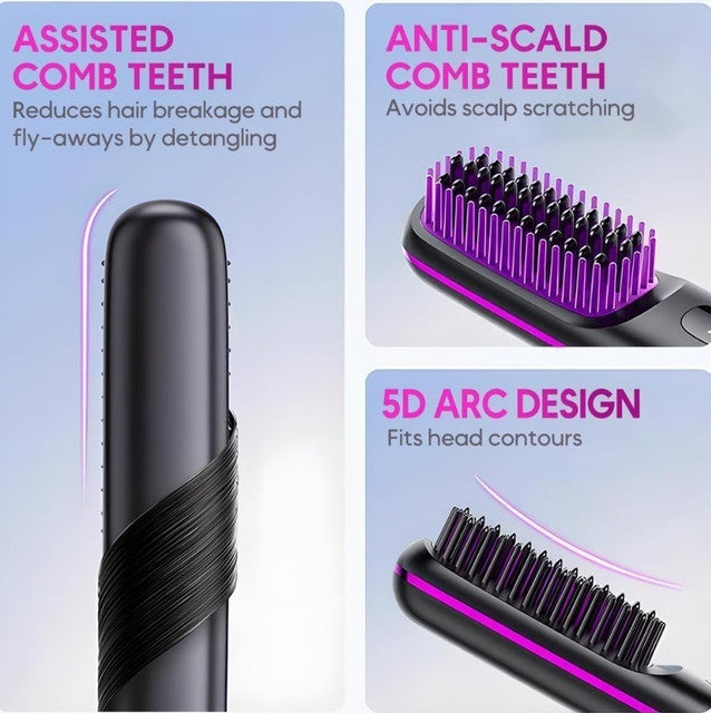 Generic Plastic Cordless Hair Straightener Brush (Black-Pink)