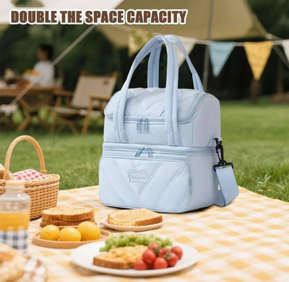 Generic Cotton Dual Zipper Lunch Bag (Multicolor)