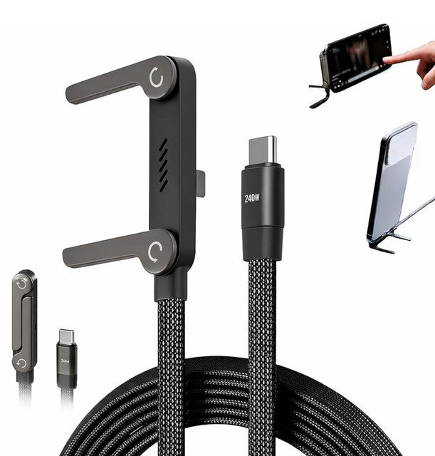 Generic Aluminum Alloy 2-In-1 Invisible Holder Charger Cable (Black)