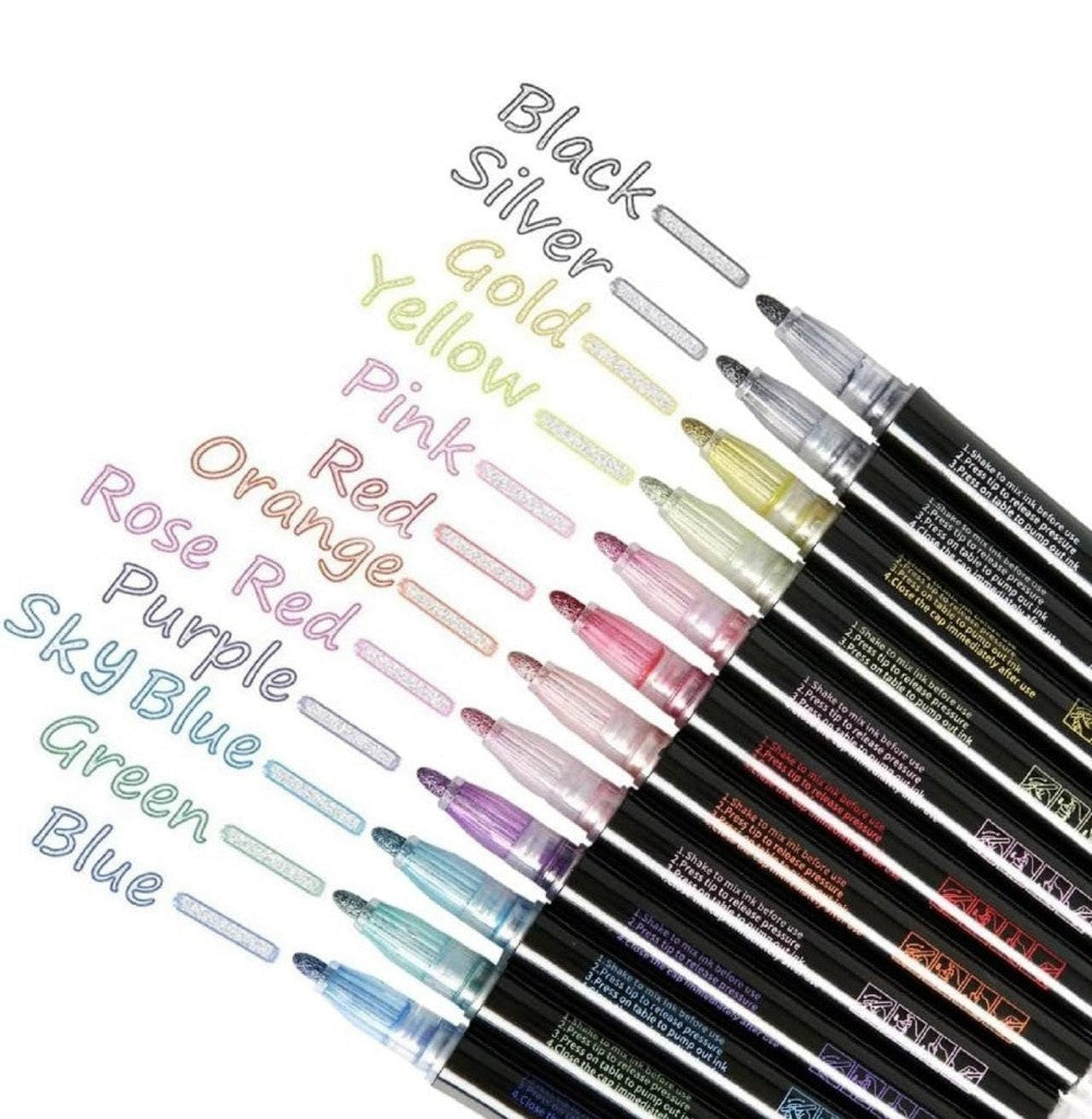 Generic Plastic 12 pieces set Gel Outliner Pens Set (Multicolor)
