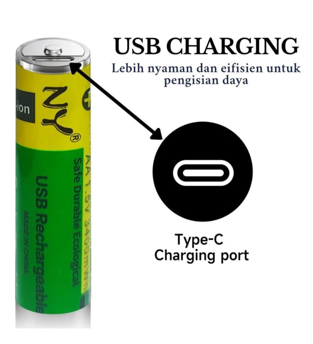 Generic Steel 2 pieces set Type C Rechargeable Batteries (Green-Yellow)