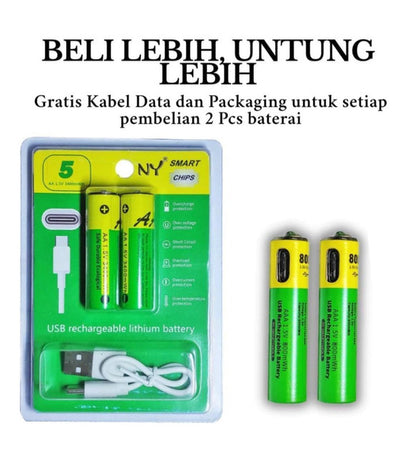 Generic Steel 2 pieces set Type C Rechargeable Batteries (Green-Yellow)