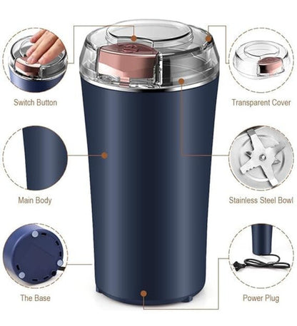 Generic Plastic-Stainless Steel Electric Coffee Bean Grinder (Navy Blue)
