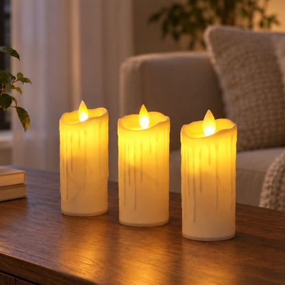 Flameless Led Pillar Candle For Festive Table And Home Decor (3 Pc)