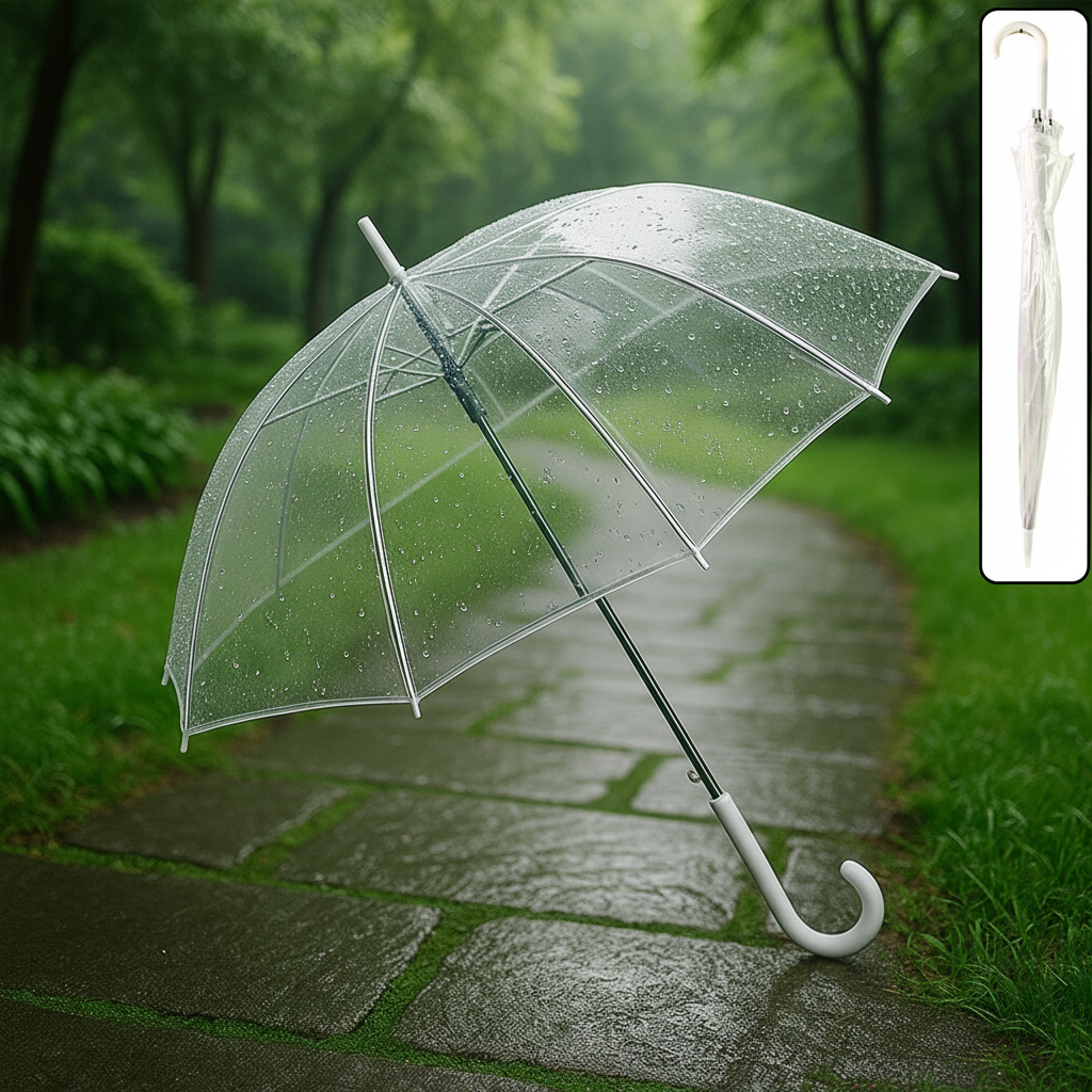 Premium Transparent Dome Umbrella With Curved Handle (1 Pc)