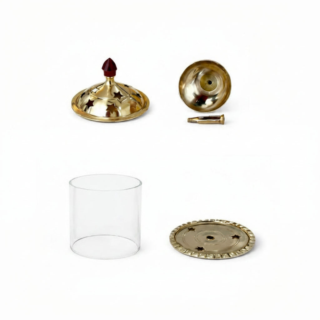Brass and Glass Akhand Deep Diya with Cover for Puja