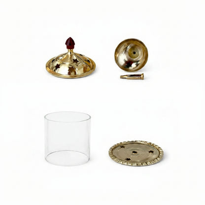 Brass and Glass Akhand Deep Diya with Cover for Puja