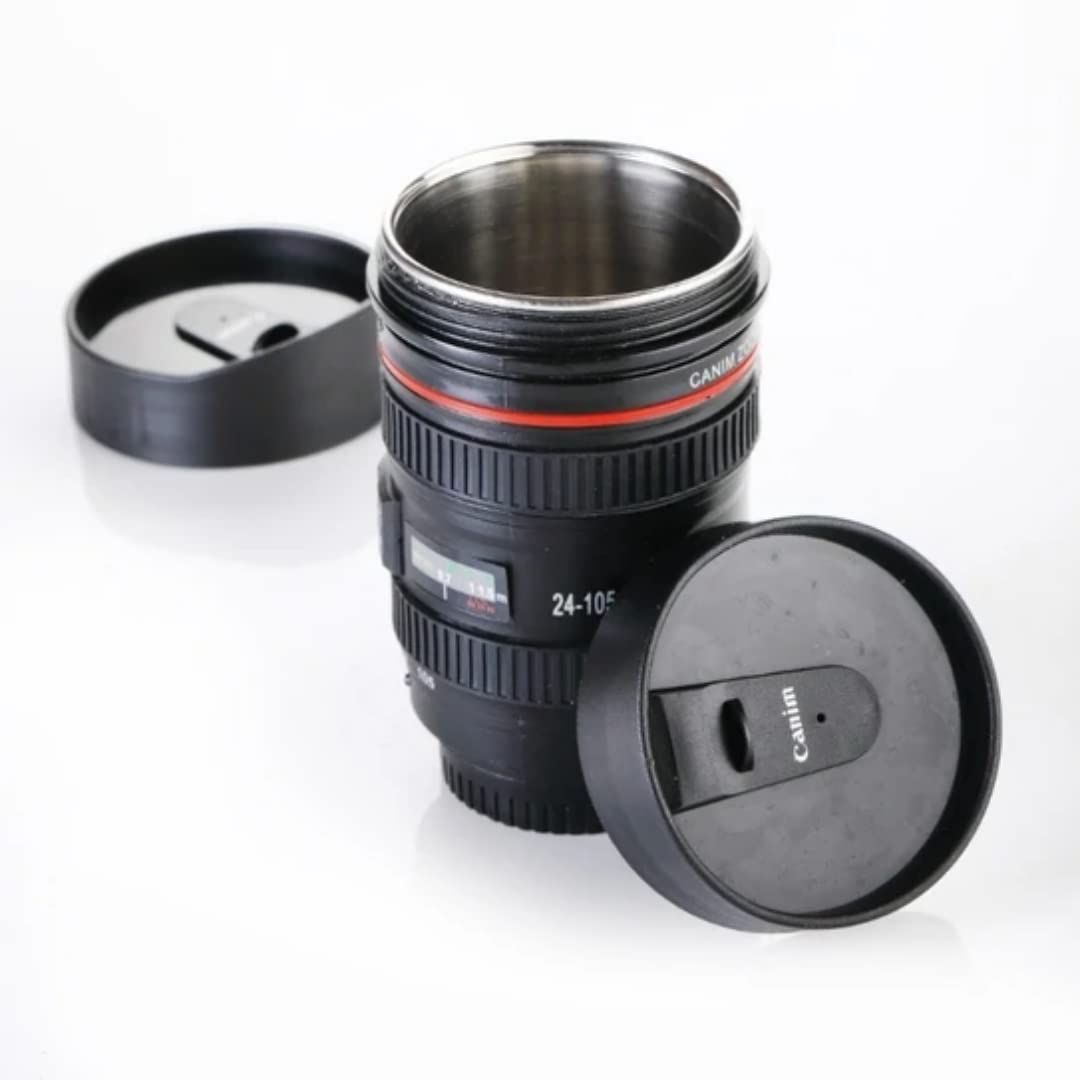 Camera Lens Shaped Coffee Mug Flask With Lid