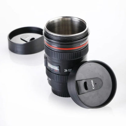 Camera Lens Shaped Coffee Mug Flask With Lid