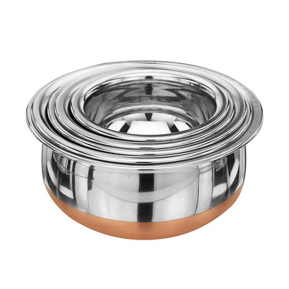 Copper Bottom Steel Handi Set with Lid, Serving Bowl Set