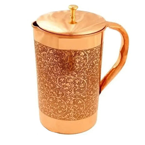 Embossed Design Pure Copper Water Jug Pitcher with Lid