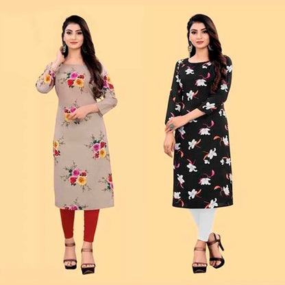 Crepe Printed Kurti for Women (Brown & Black- Pack of 2)