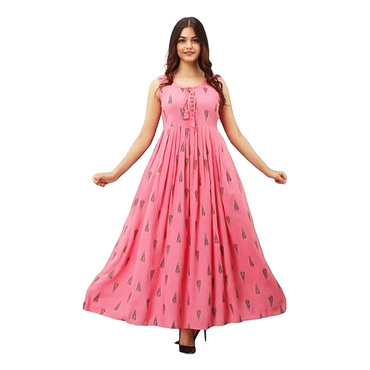 Rayon printed Anarkali Sleevless Kurti Gown