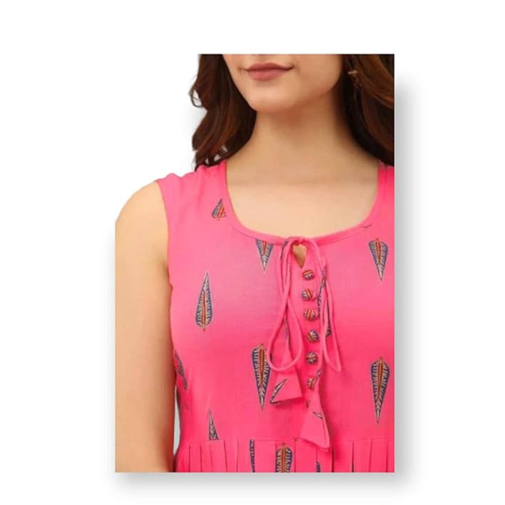 Rayon printed Anarkali Sleevless Kurti Gown