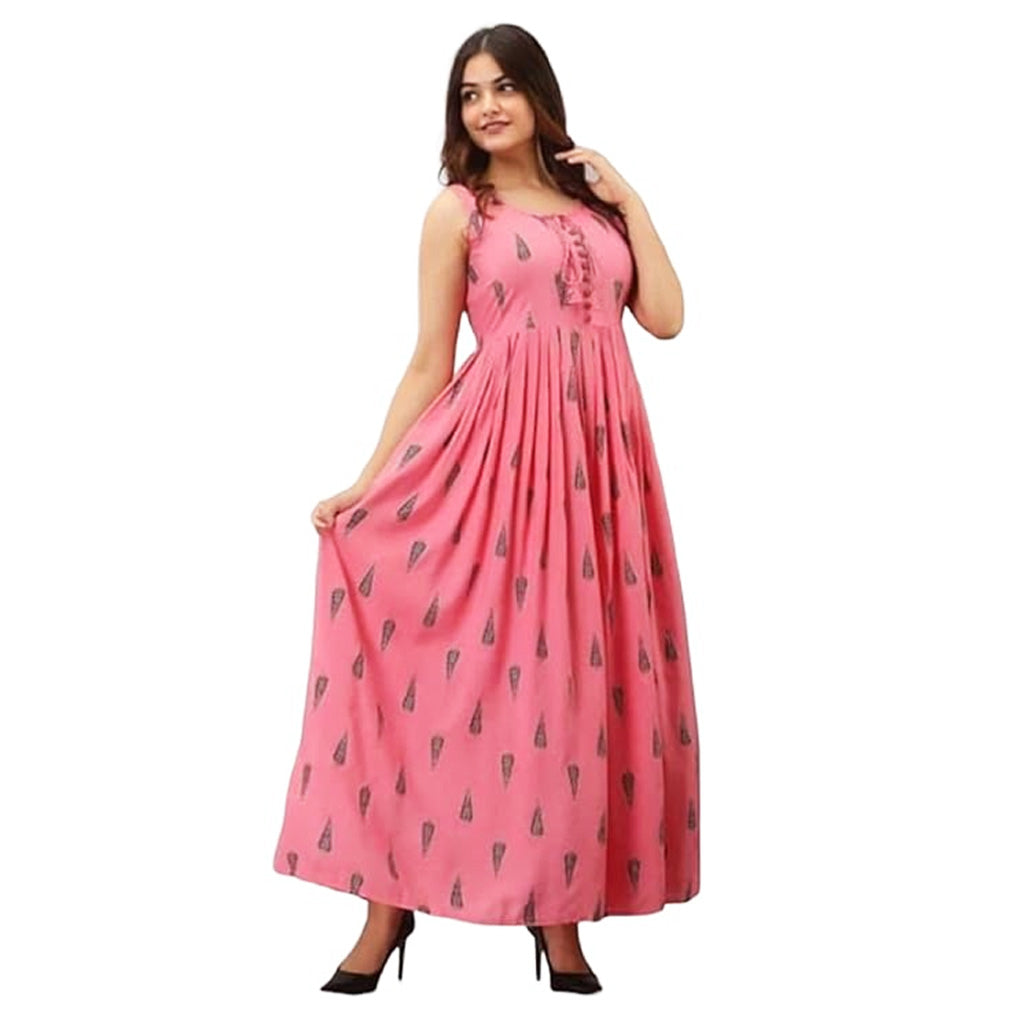 Rayon printed Anarkali Sleevless Kurti Gown