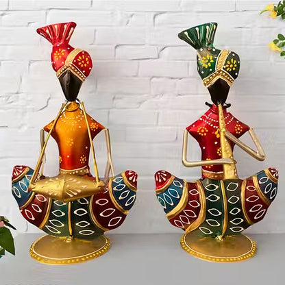 Iron Multicolor Handmade Musician Showpiece Set Of 2