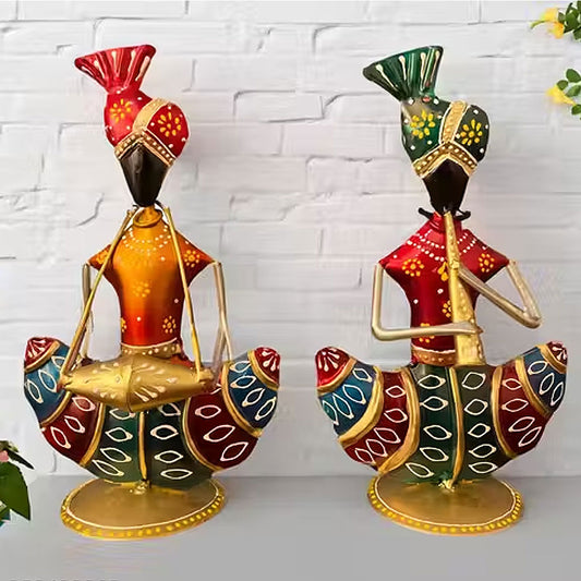Iron Multicolor Handmade Musician Showpiece Set Of 2