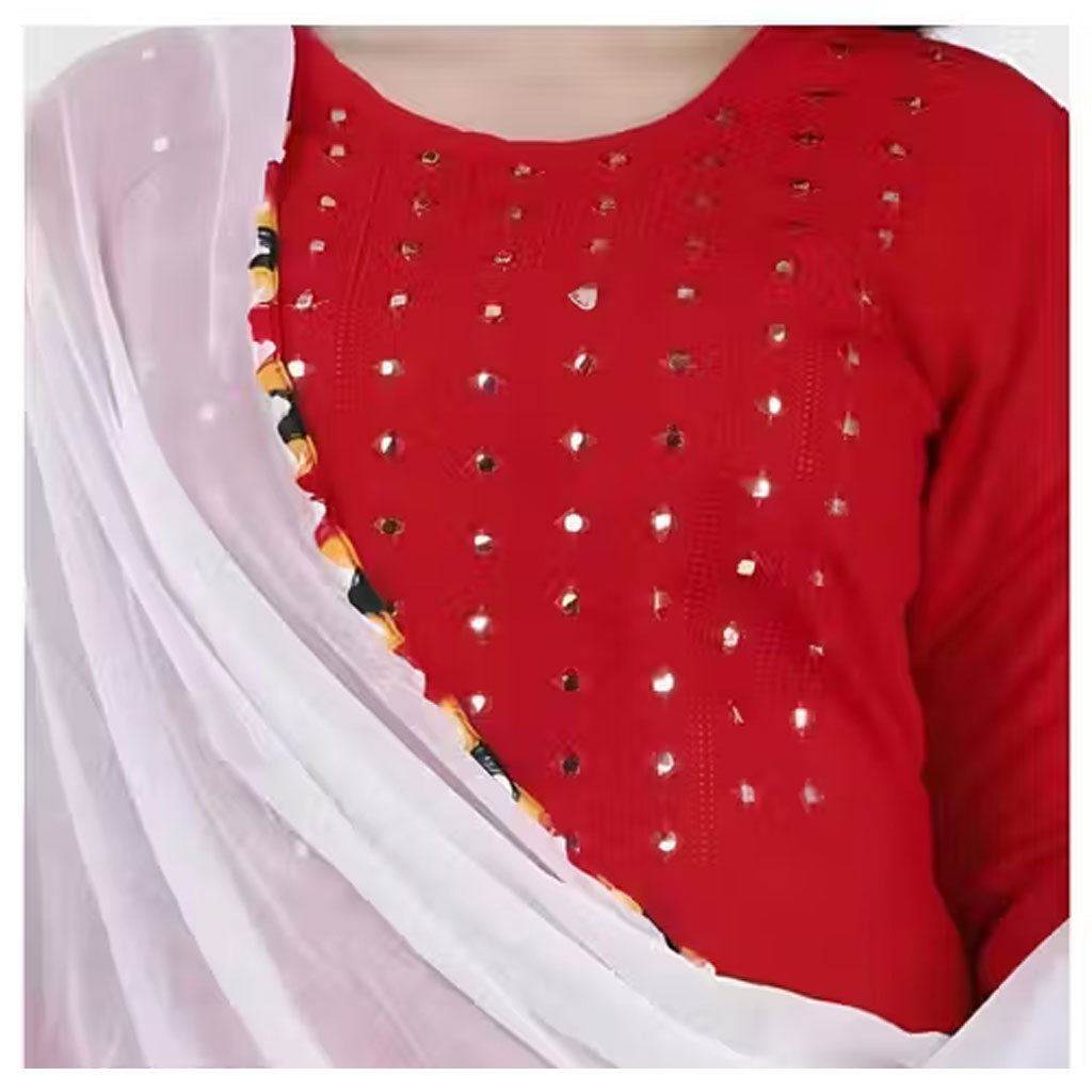 Premium Rayon Embroidery Kurta with Patiyala Pajama and Dupatta- mirror work