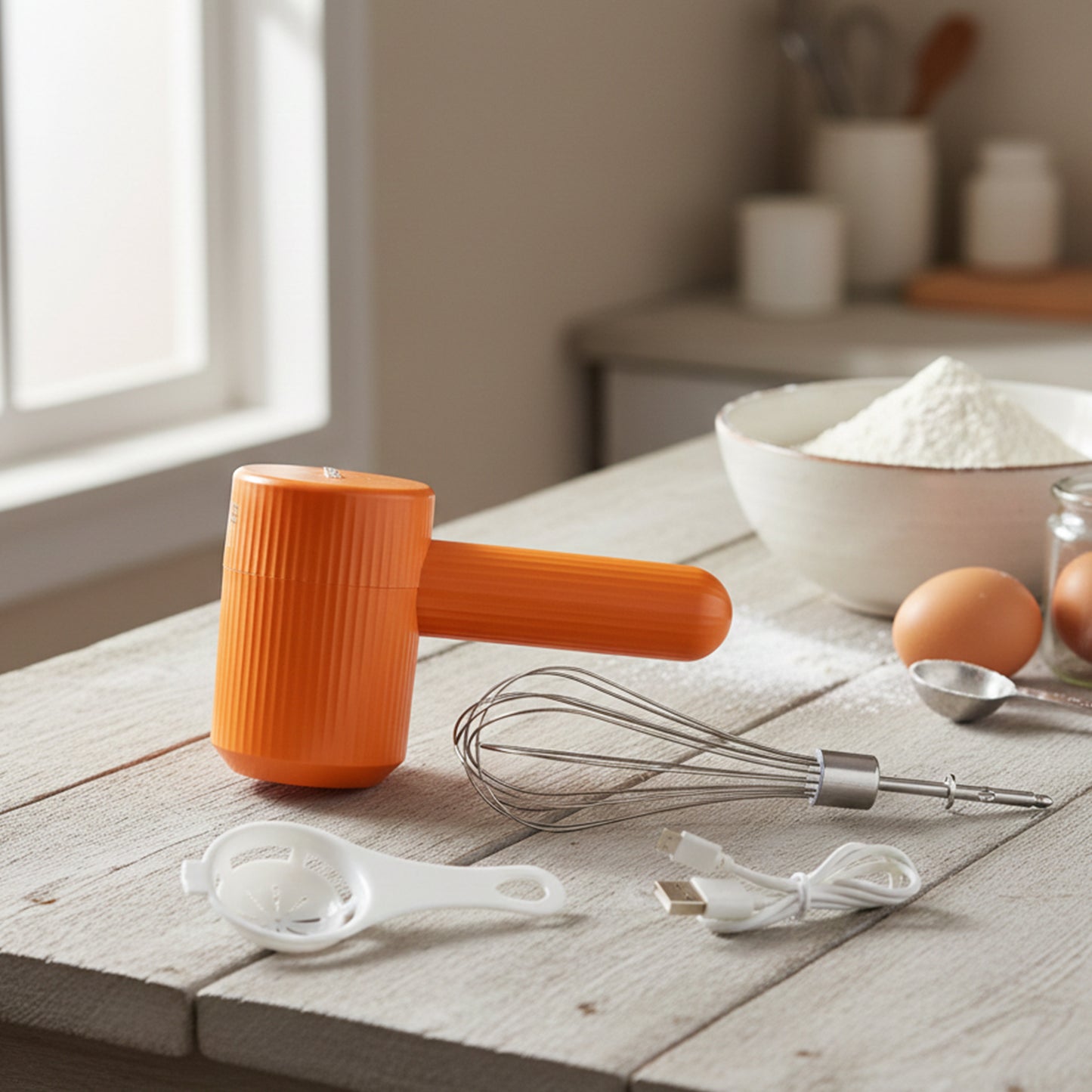 Portable Usb Rechargeable Electric Handheld Whisk Mixer (1 Set)