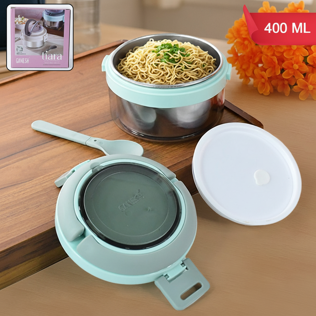 Ganesh Tiara 400ml Stainless Steel Insulated Lunch Box With Leakproof Lid  Folding Spoon