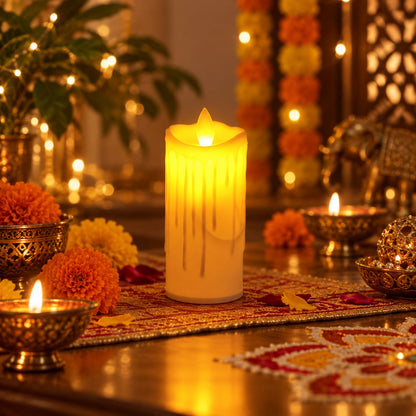 Flameless Led Pillar Candle For Festive Table And Home Decor (3 Pc)