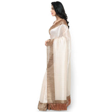 Load image into Gallery viewer, Rajnandini Off White Tussar Silk Plain Traditional Saree
