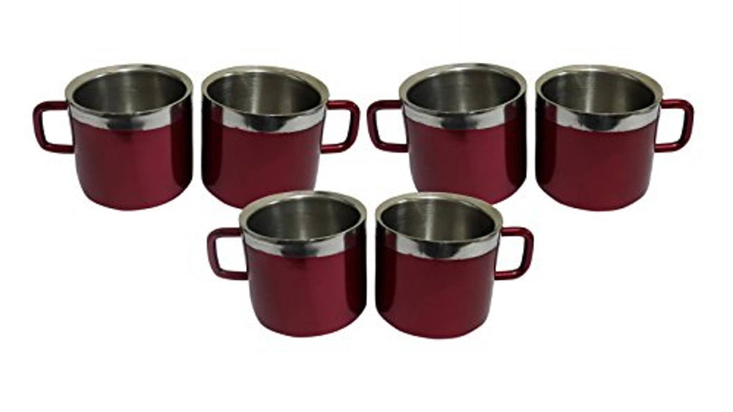 Stainless Steel Cup Set, 120ml, Set of 6, Red