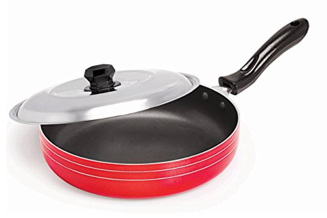 Stainless Non stick Fry Pan with Lid, Red