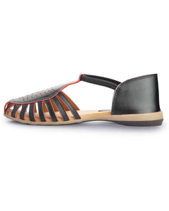 Black Solid Synthetic Leather Sandals