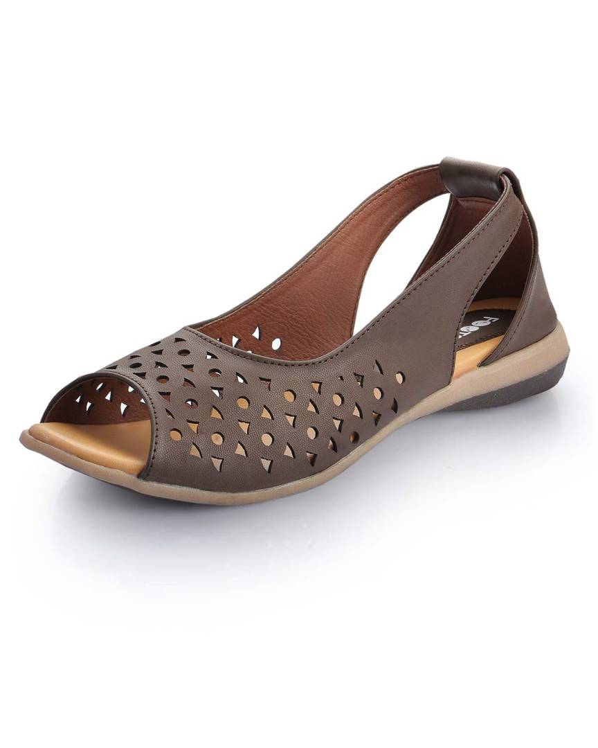 Brown Solid Synthetic Leather Sandals