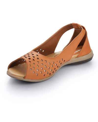 Tan Solid Synthetic Leather Sandals