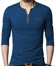 Load image into Gallery viewer, Seven Rocks Blue Trendy Cotton Henley T Shirt