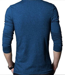 Seven Rocks Blue Trendy Cotton Henley T Shirt