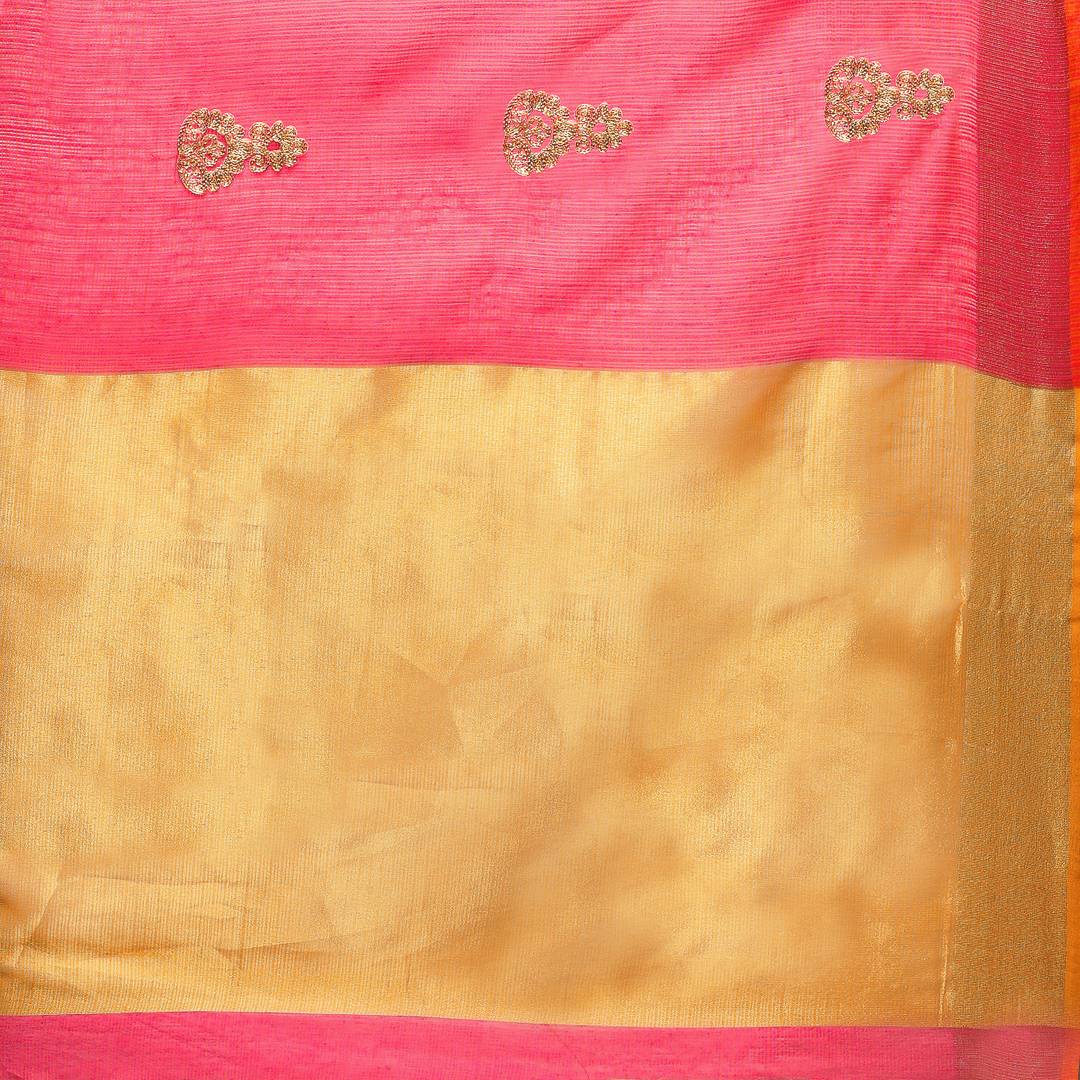 Women's embroided kota doria cotton saree with unstitched blouse piece