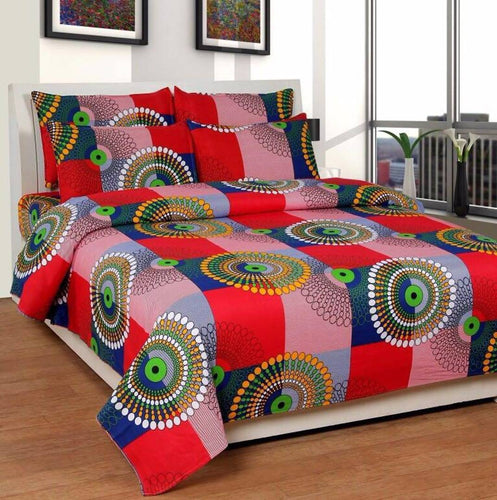 Multicoloured Polycotton Graphic Printed King Size Bedsheet With 2 Pillowcovers