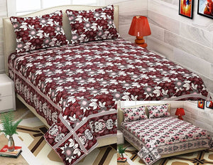 Queen Size Reversible Bedsheet With 2 Pillowcovers