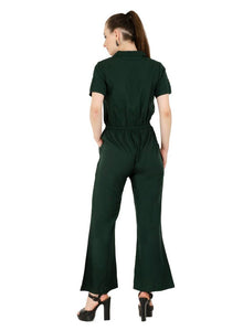 Women's Crepe Green Casual Jumpsuit