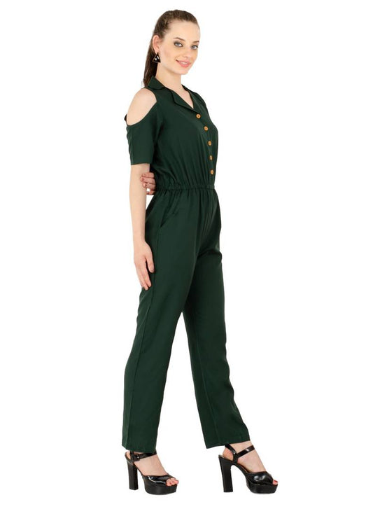Women's Crepe Green Casual Jumpsuit